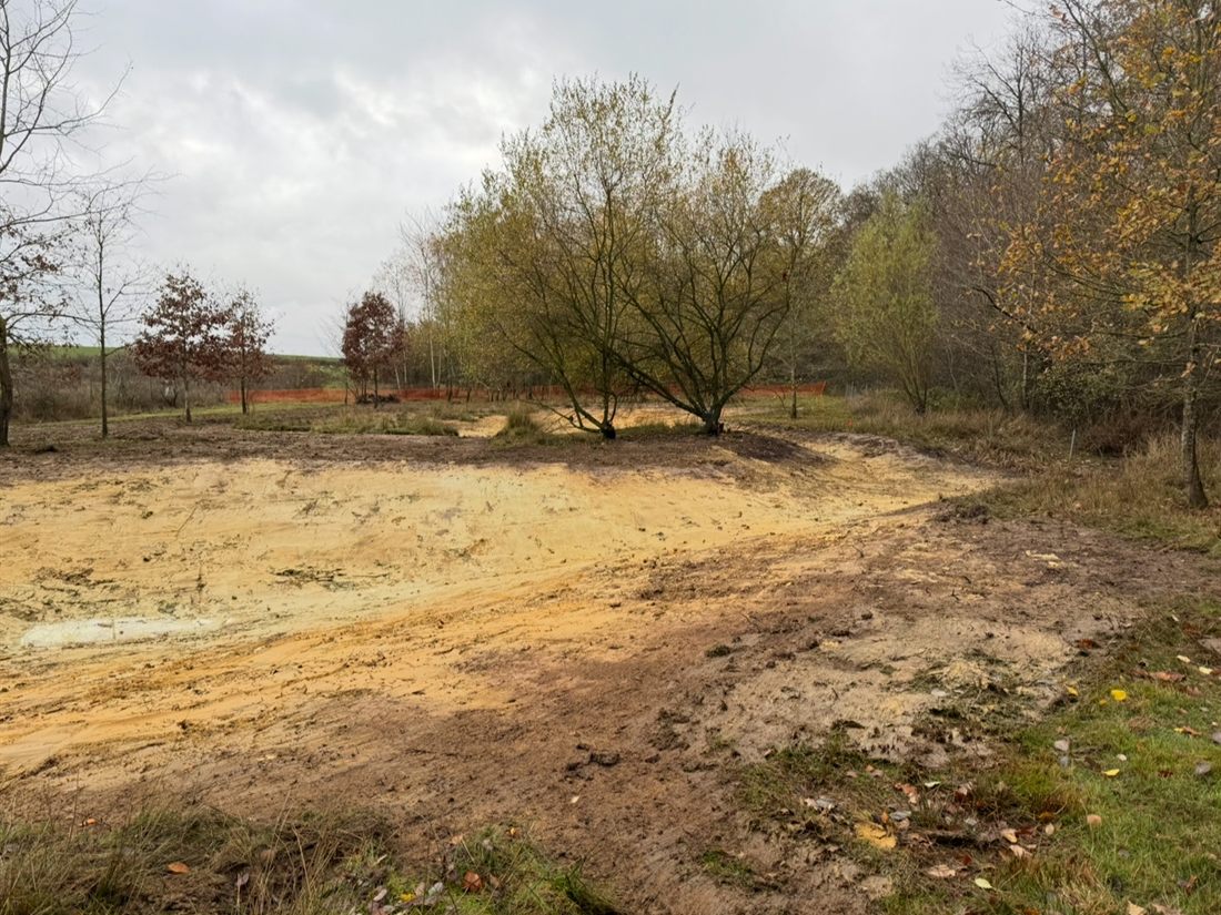Mare renaturée terrassée en site écologique, chantier Valor'Aisne à Grisolles